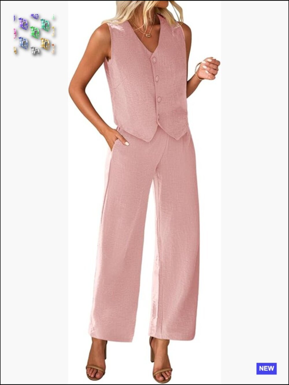 V-Neck Crop Vest Blazer and Wide Leg Pants Suit Matching Set